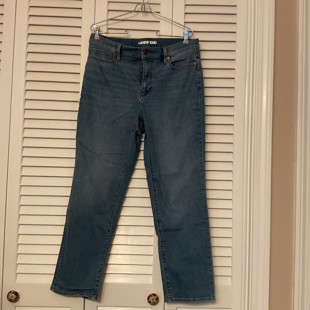 Lands' End Women's Petite Recover High Rise Straight Leg Blue Jeans